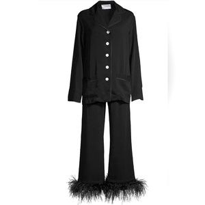 Black SLEEPER VISCOSE/FEATHER TRIMMED PAJAMAS. Sz Large. BRAND NEW w tags attach